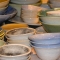 Mixed colours of salts, pudding and soup bowls